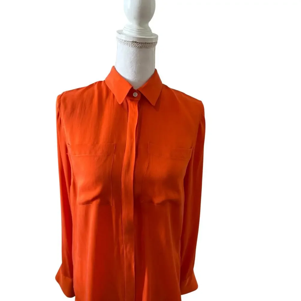 J Crew Silk Button Down Shirt Tangerine Orange 6